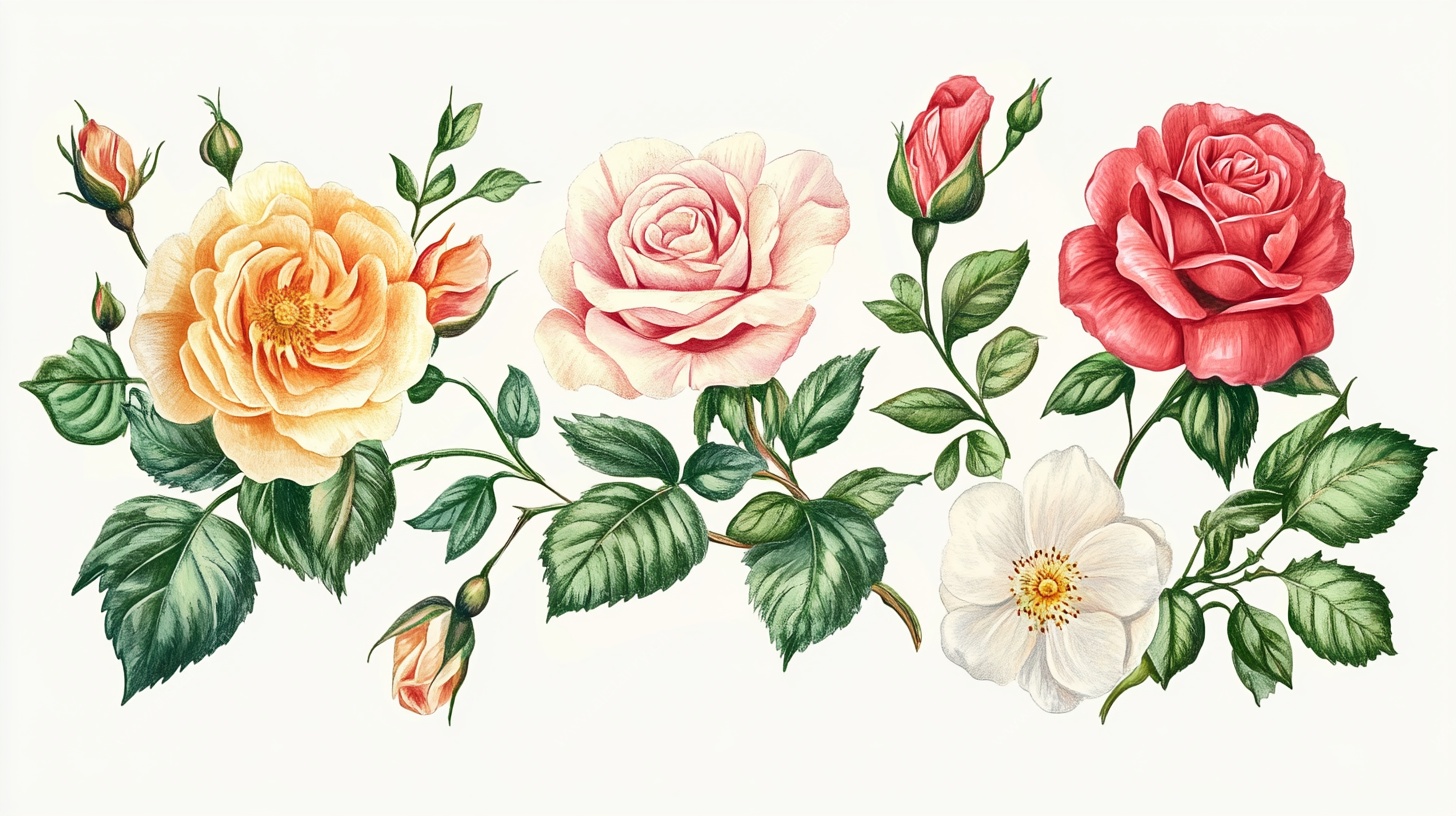 多彩玫瑰花卉插画