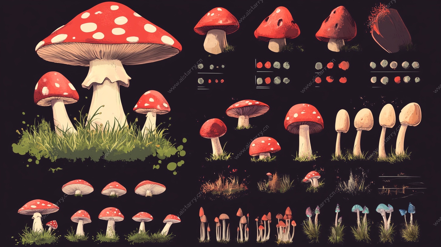 多样毒蘑菇插画集合