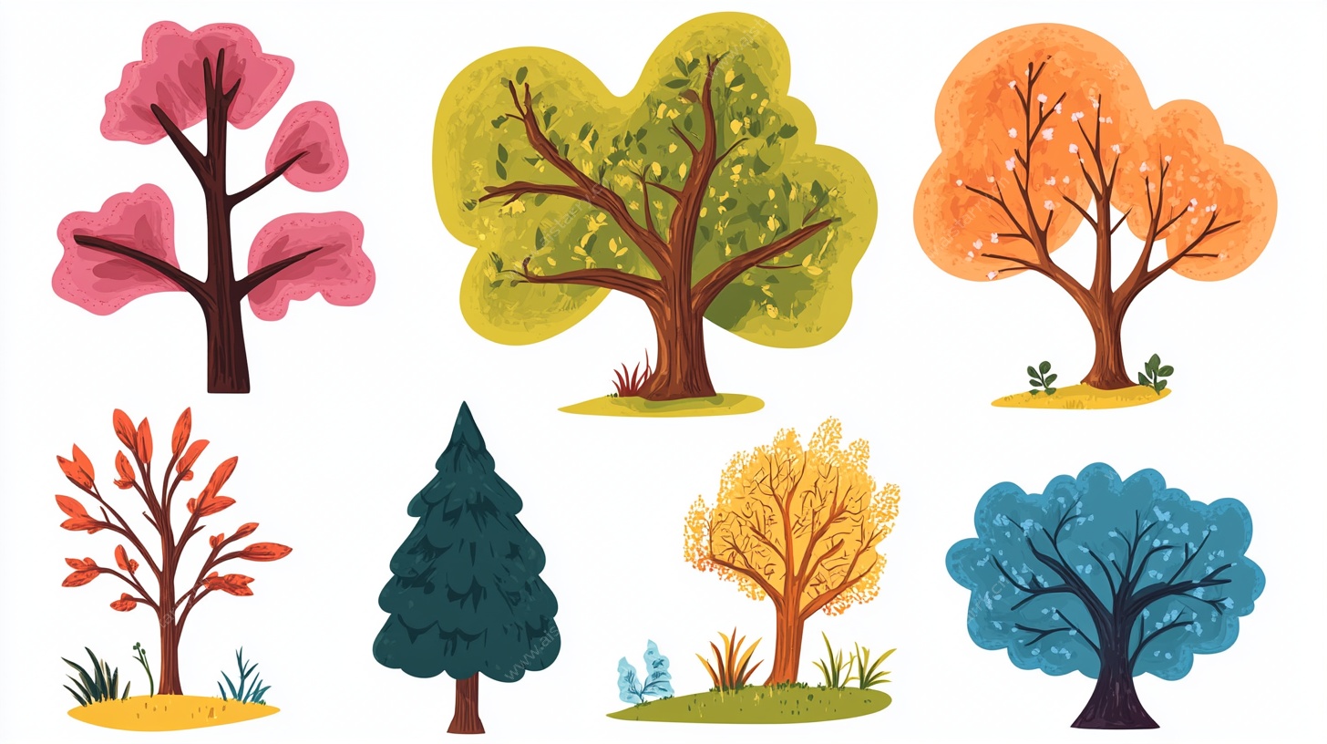 多彩季节树木插画集合