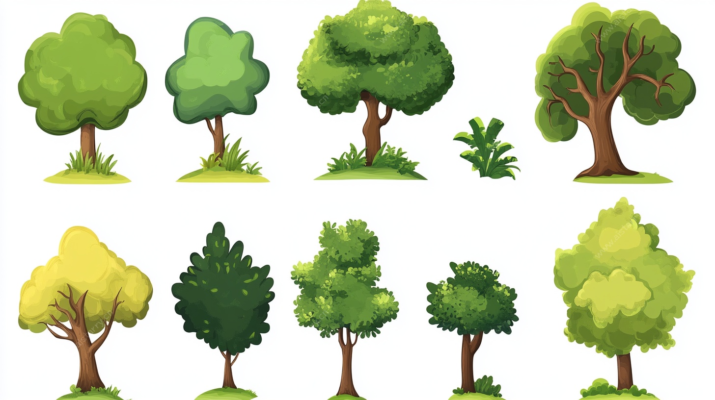 卡通风格多样树木插画
