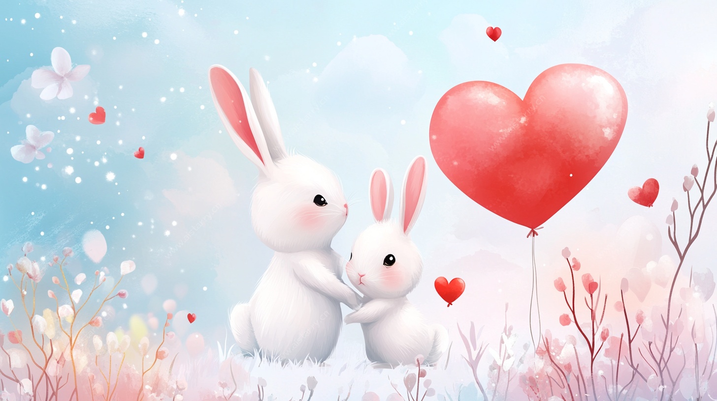 两只萌兔的浪漫春日时光