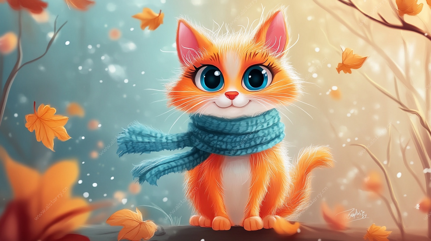 秋日萌猫围巾暖态图