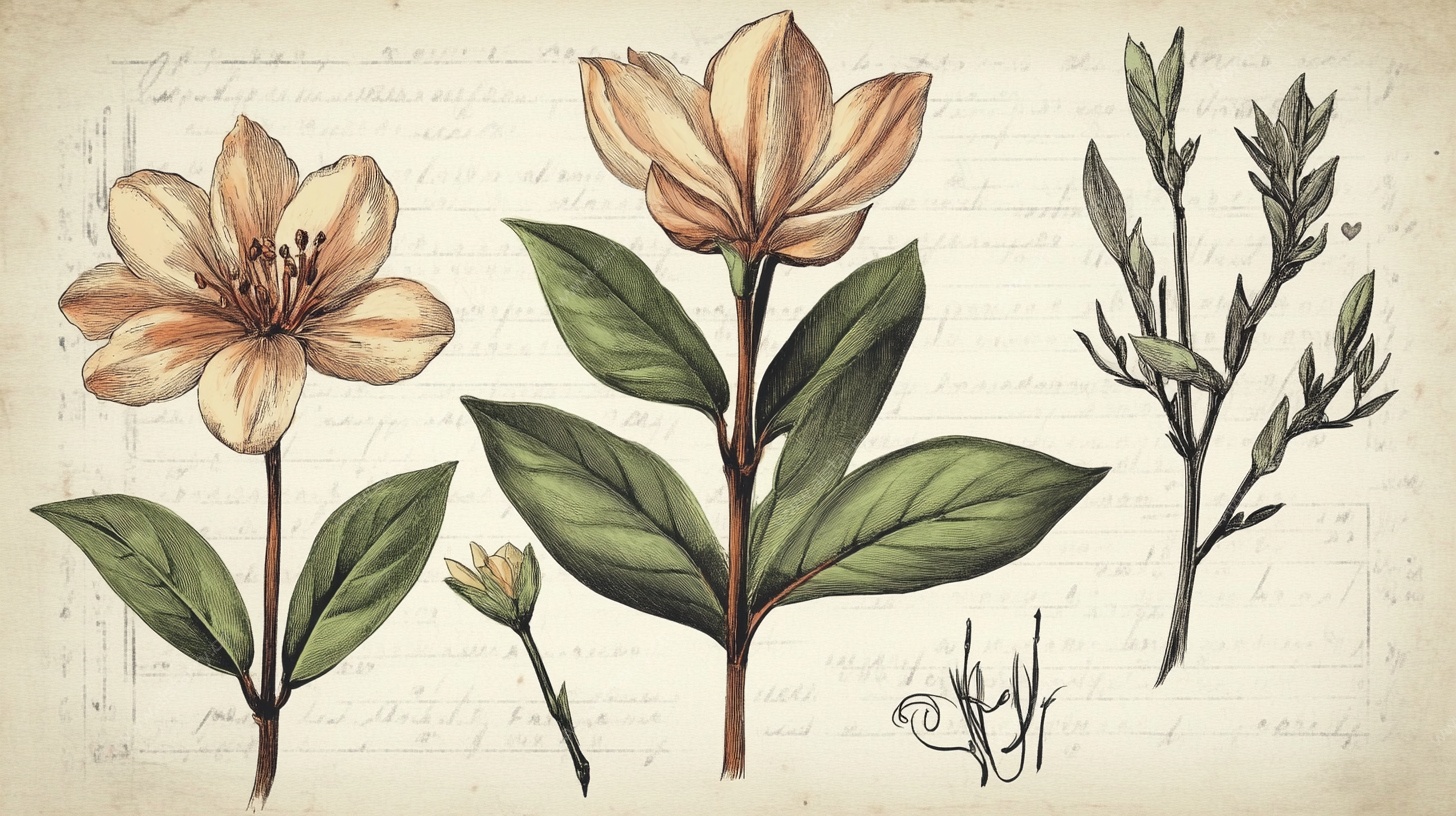 复古风手绘花卉植物图