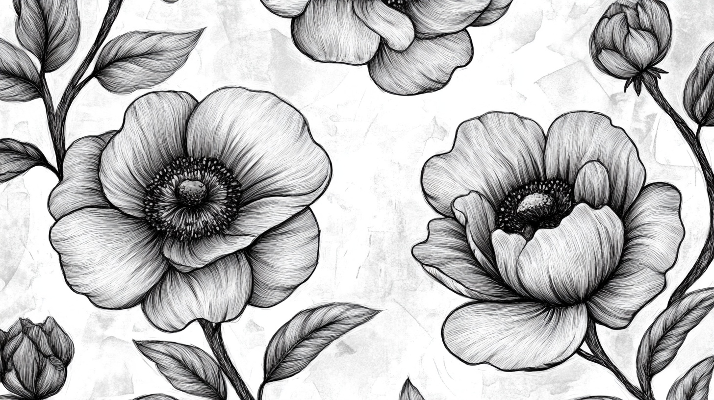 黑白花卉图案纹理背景图