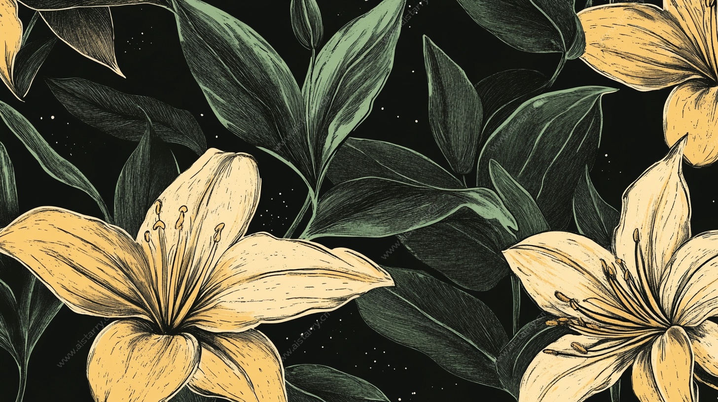 黄色百合绿植图案背景