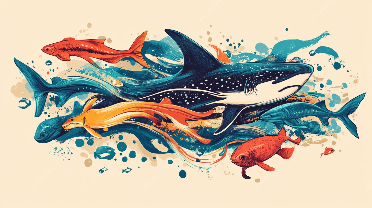 海洋生物畅游多彩水域