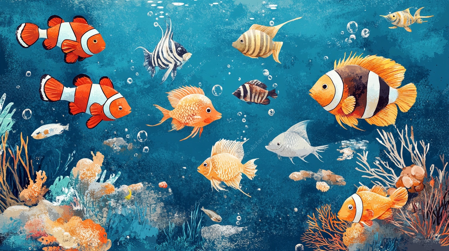 海底缤纷鱼群插画