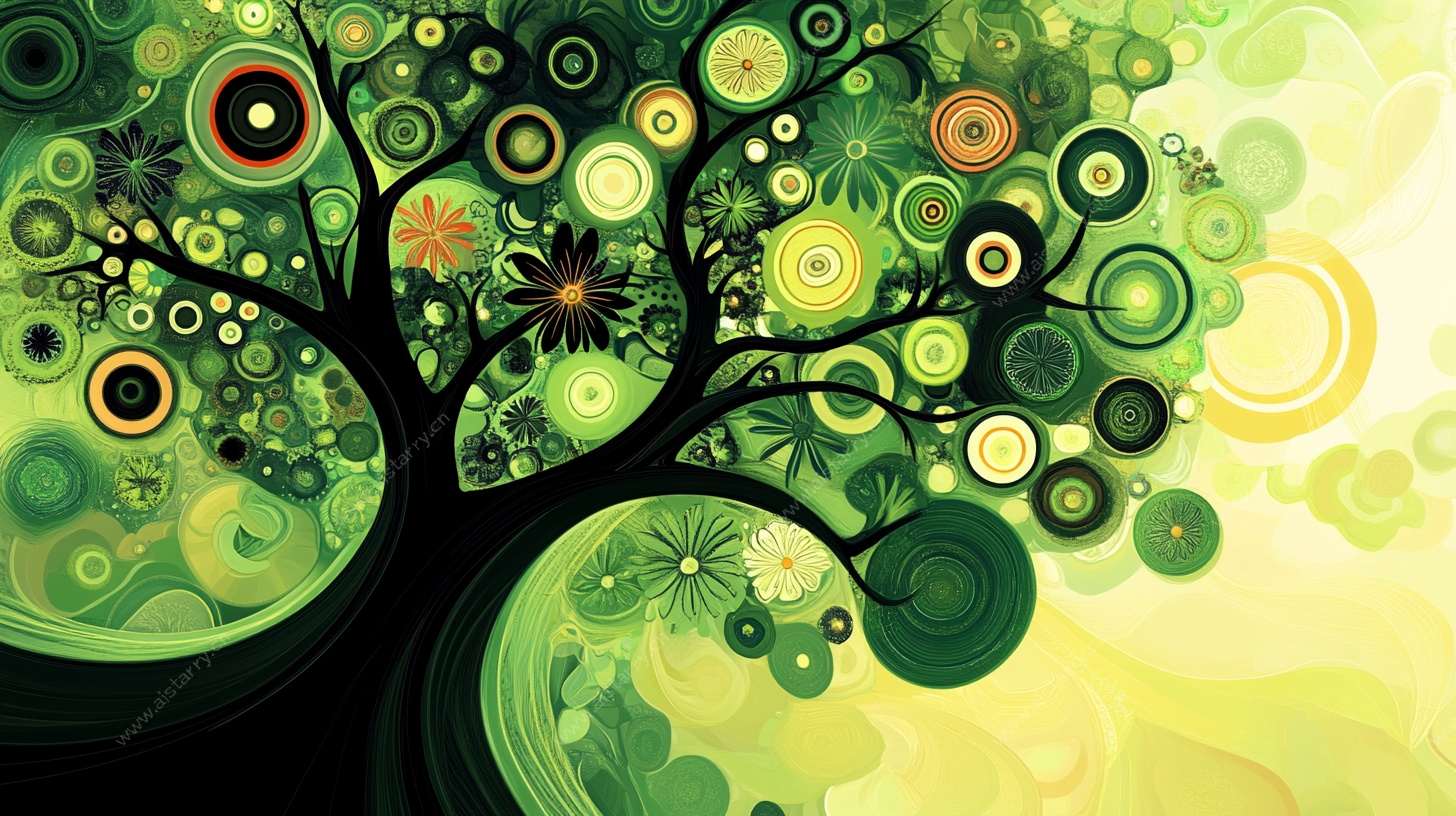 梦幻绿调抽象艺术树