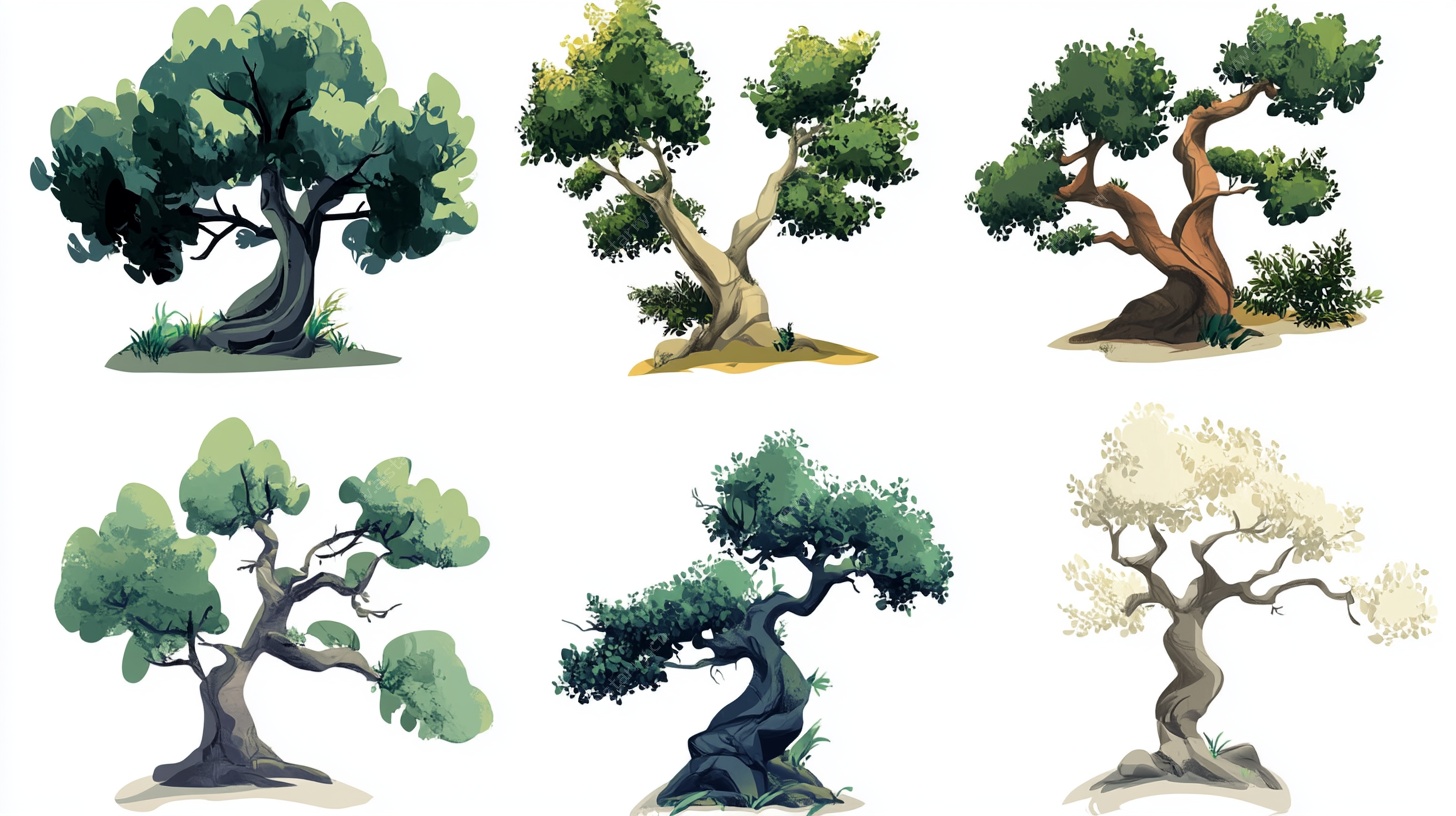 水墨风盆景树插画集合