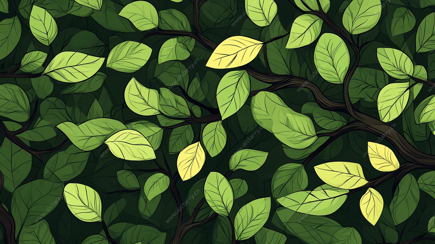 清新绿叶无缝背景图案