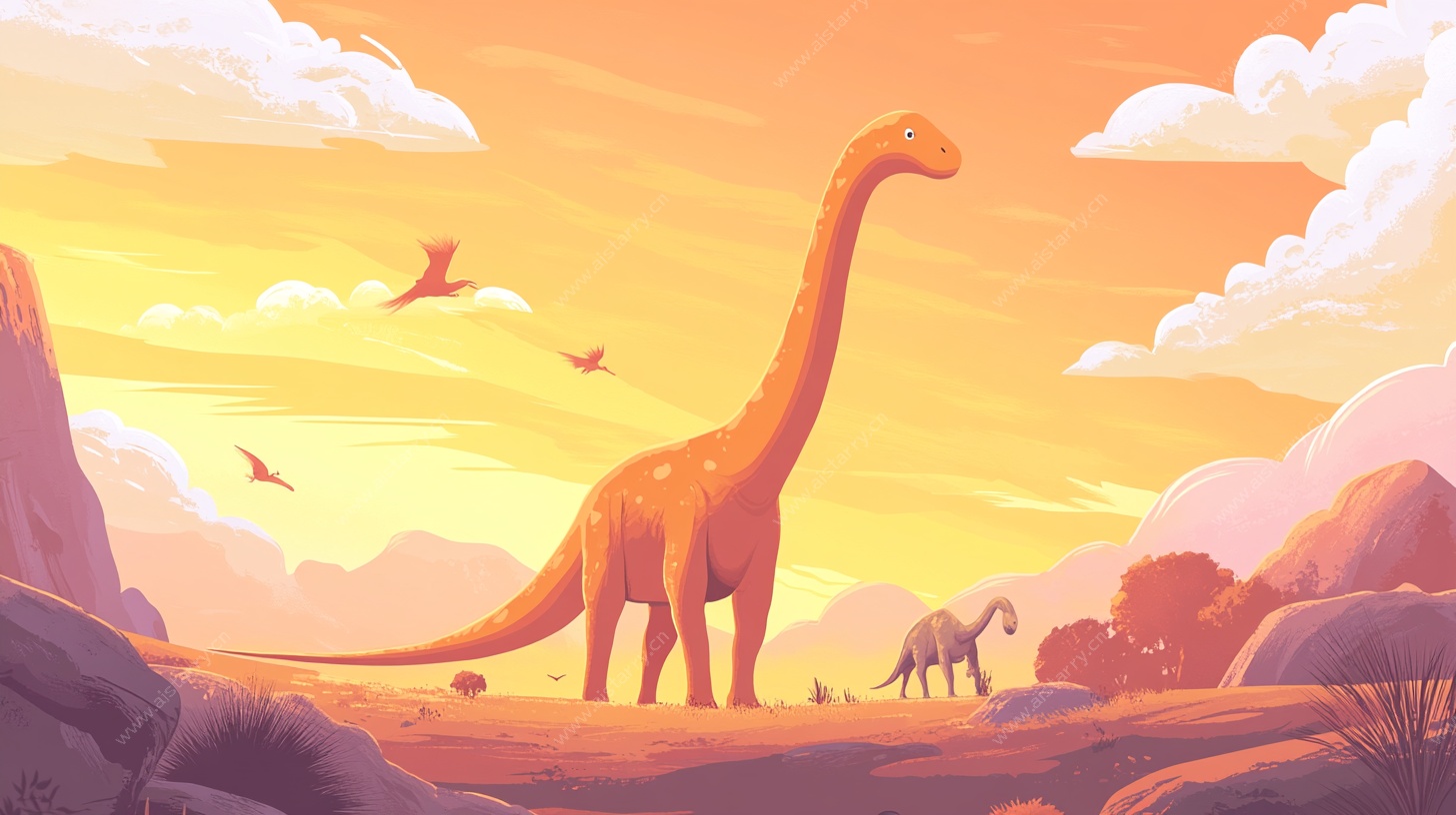 夕阳下的恐龙世界