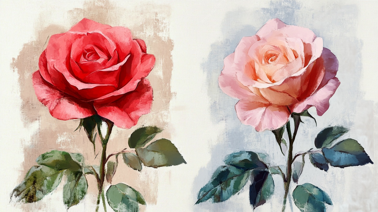 两朵水彩玫瑰花卉画