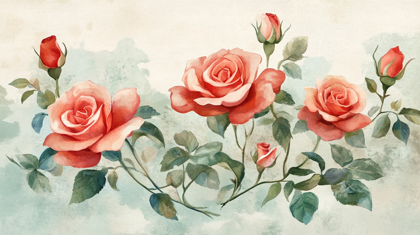 水彩玫瑰花卉图案