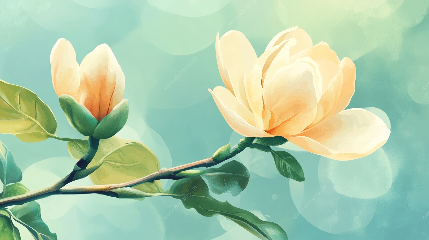 清新玉兰花枝插画