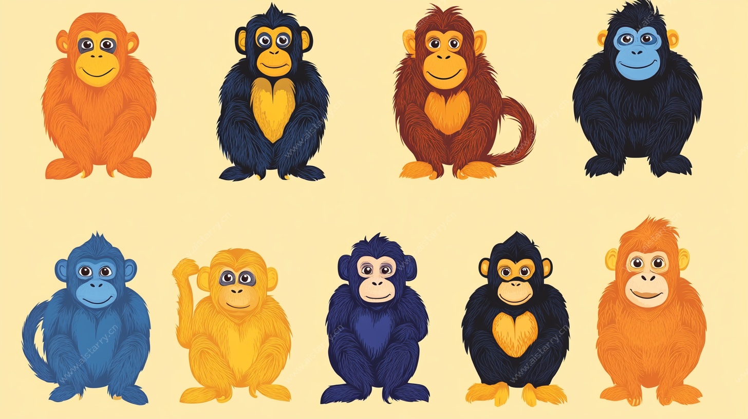 多彩猴子卡通形象集合