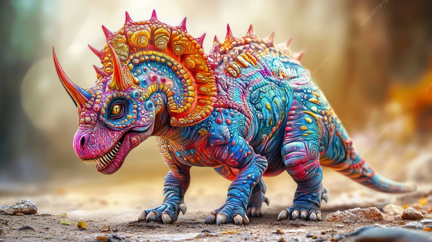 五彩斑斓三角龙雕塑