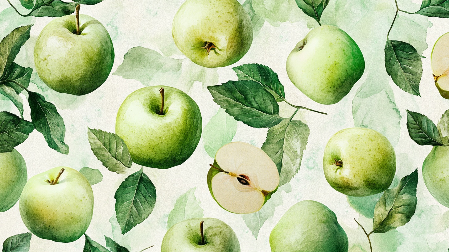 水彩青苹果图案背景