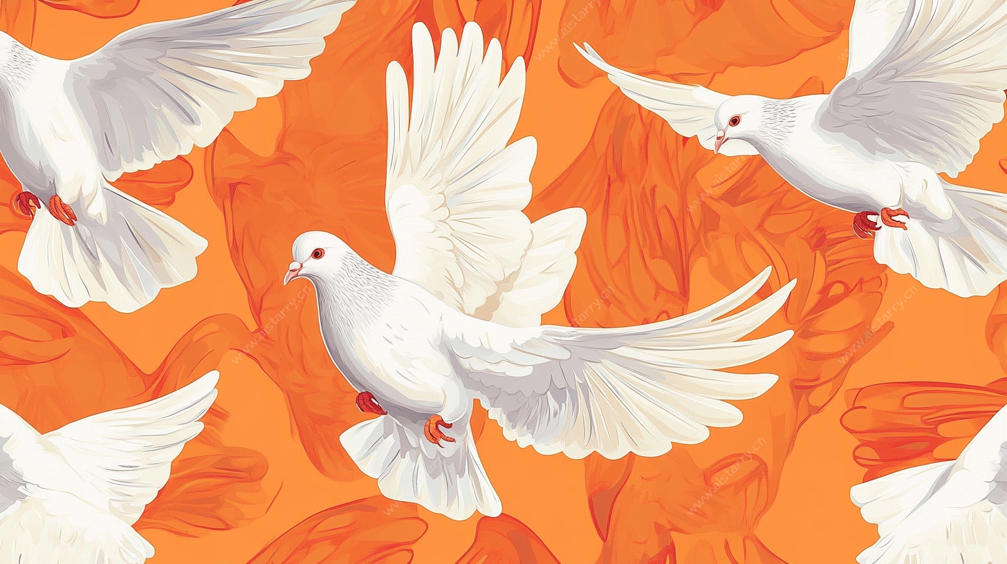 飞翔白鸽橙色活力图案