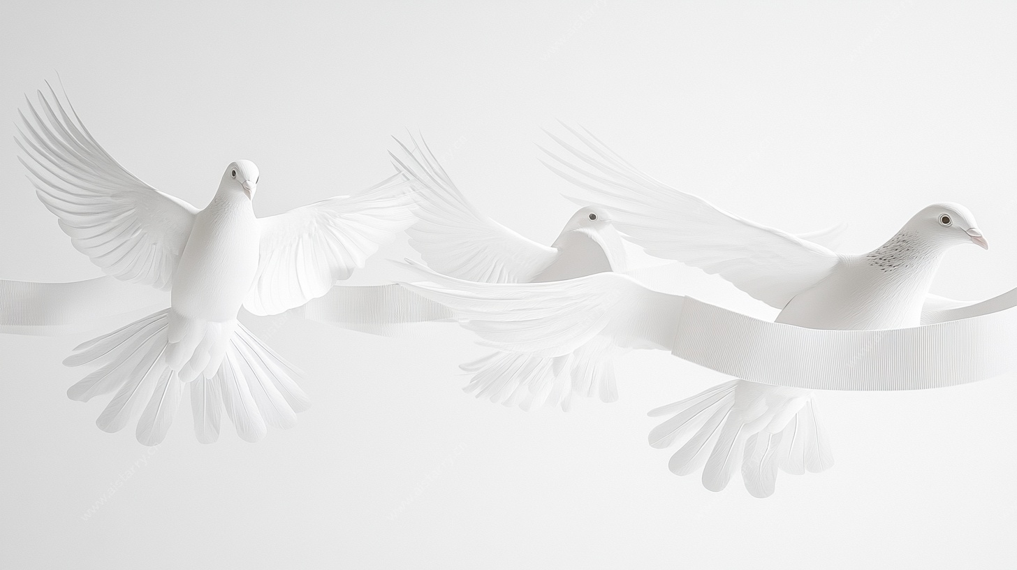 纸艺白鸽展翅飞翔画面