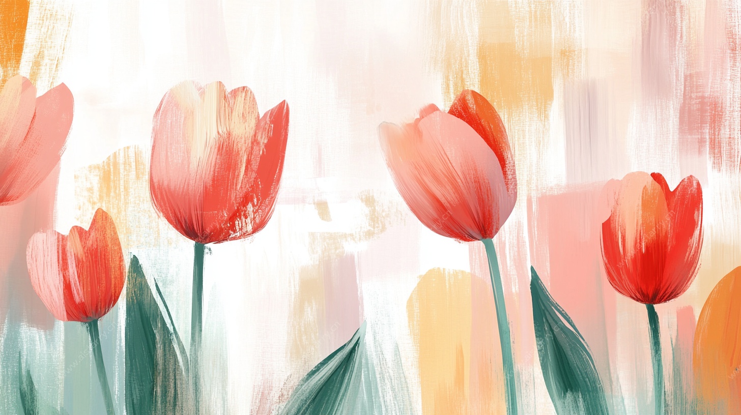 水彩风绽放的鲜艳郁金香