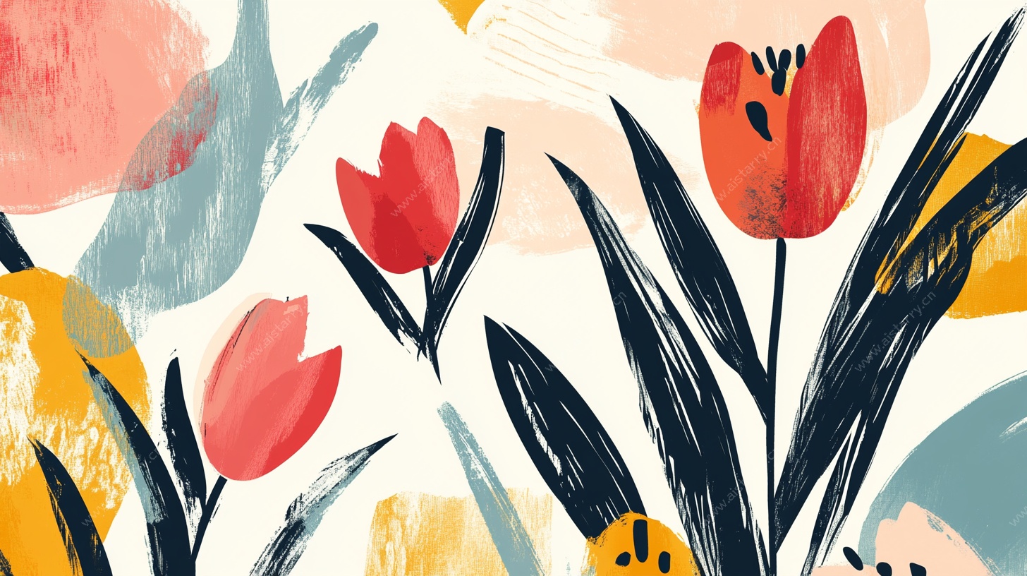 手绘郁金香花卉图案