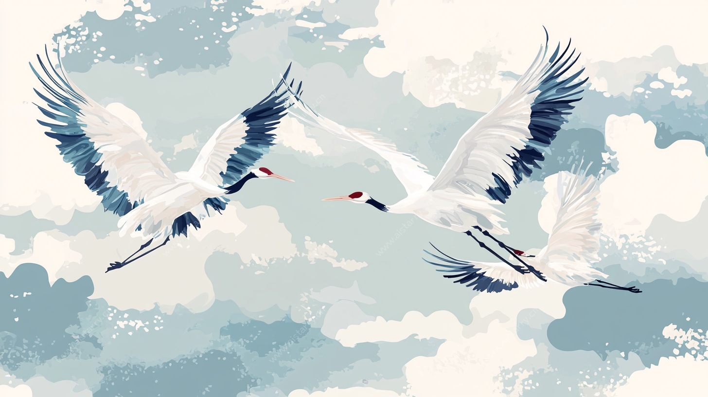 双鹤翔云图