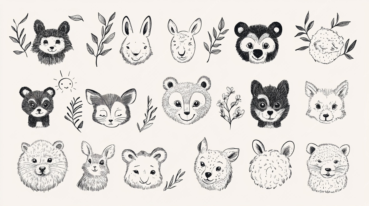 可爱动物头像插画集合