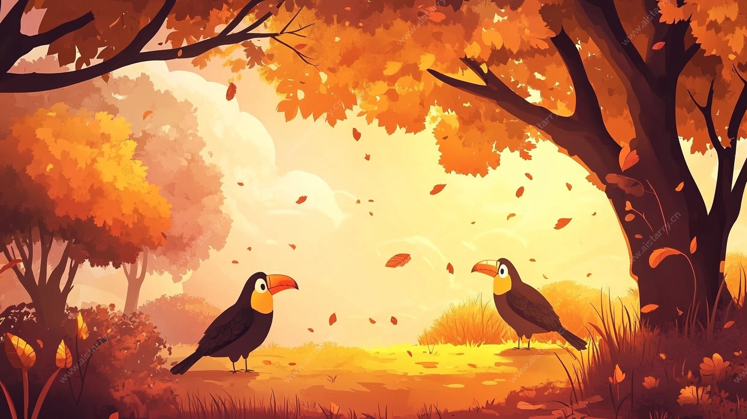 秋日森林中的巨嘴鸟