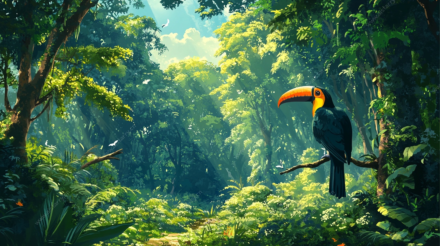 巨嘴鸟栖于热带雨林间