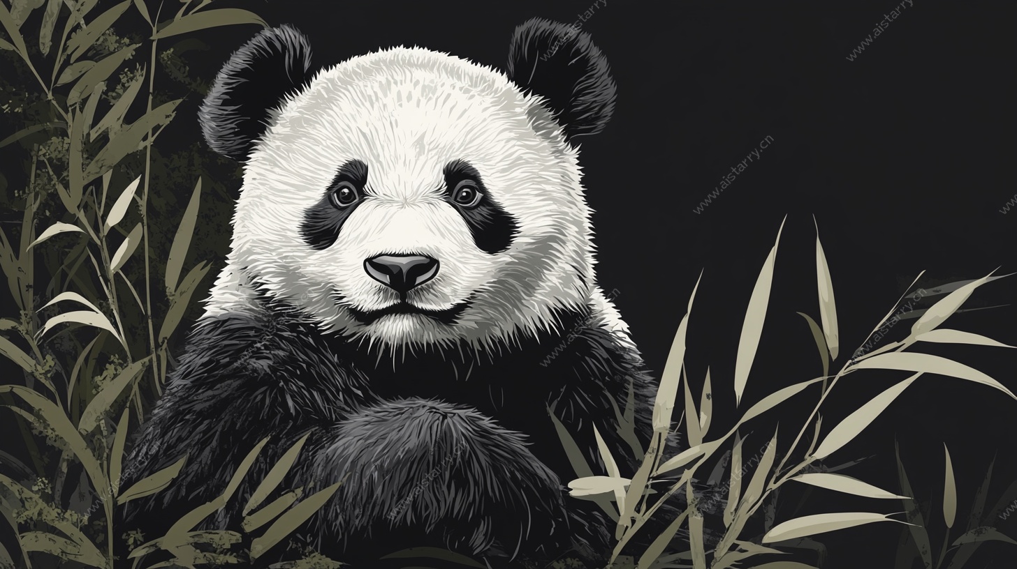 黑白熊猫与翠竹插画