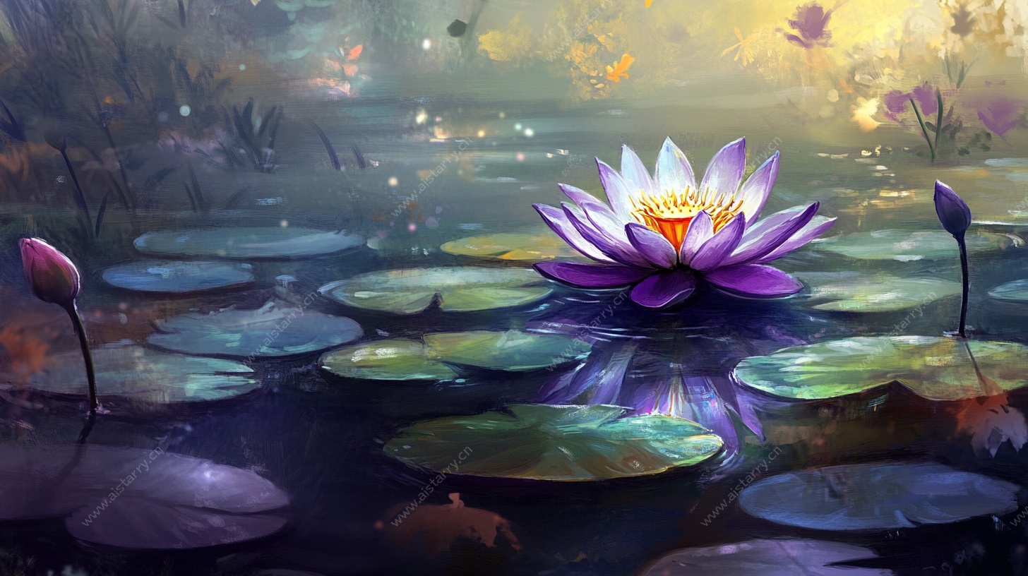 梦幻睡莲绽放于静谧池塘