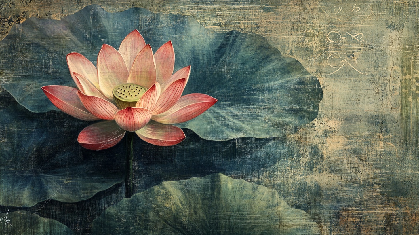 复古风荷花荷叶图