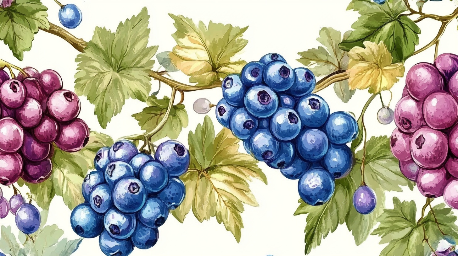 水彩葡萄藤蔓图案设计