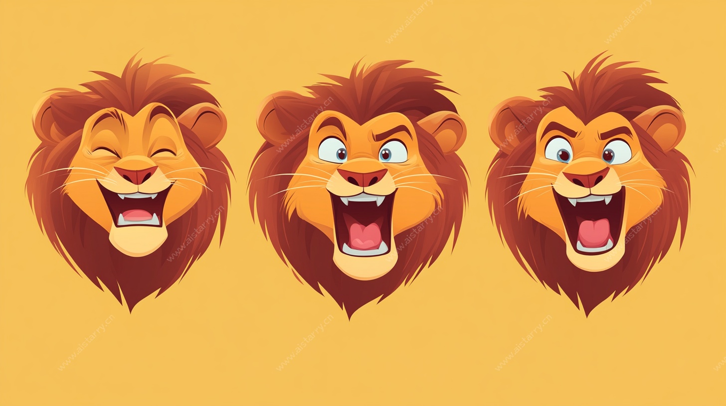 三张表情各异的狮子头