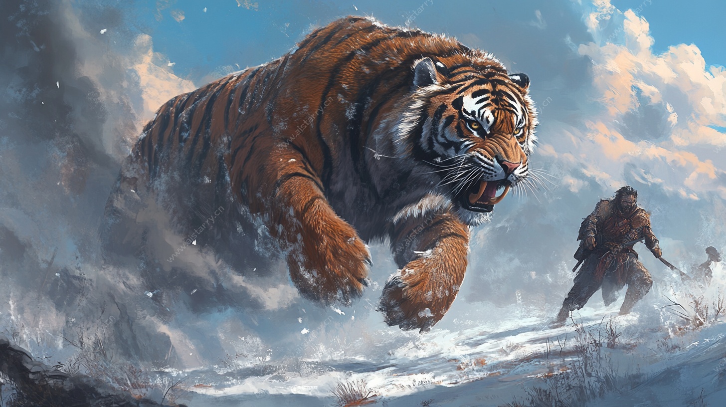 雪地虎与人的对峙场景