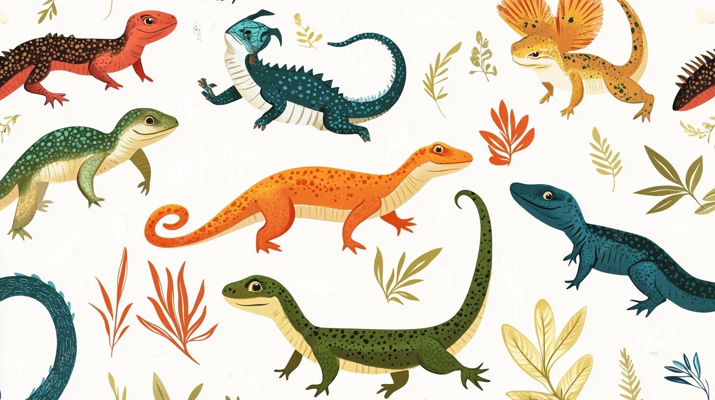 多彩蜥蜴植物图案插画
