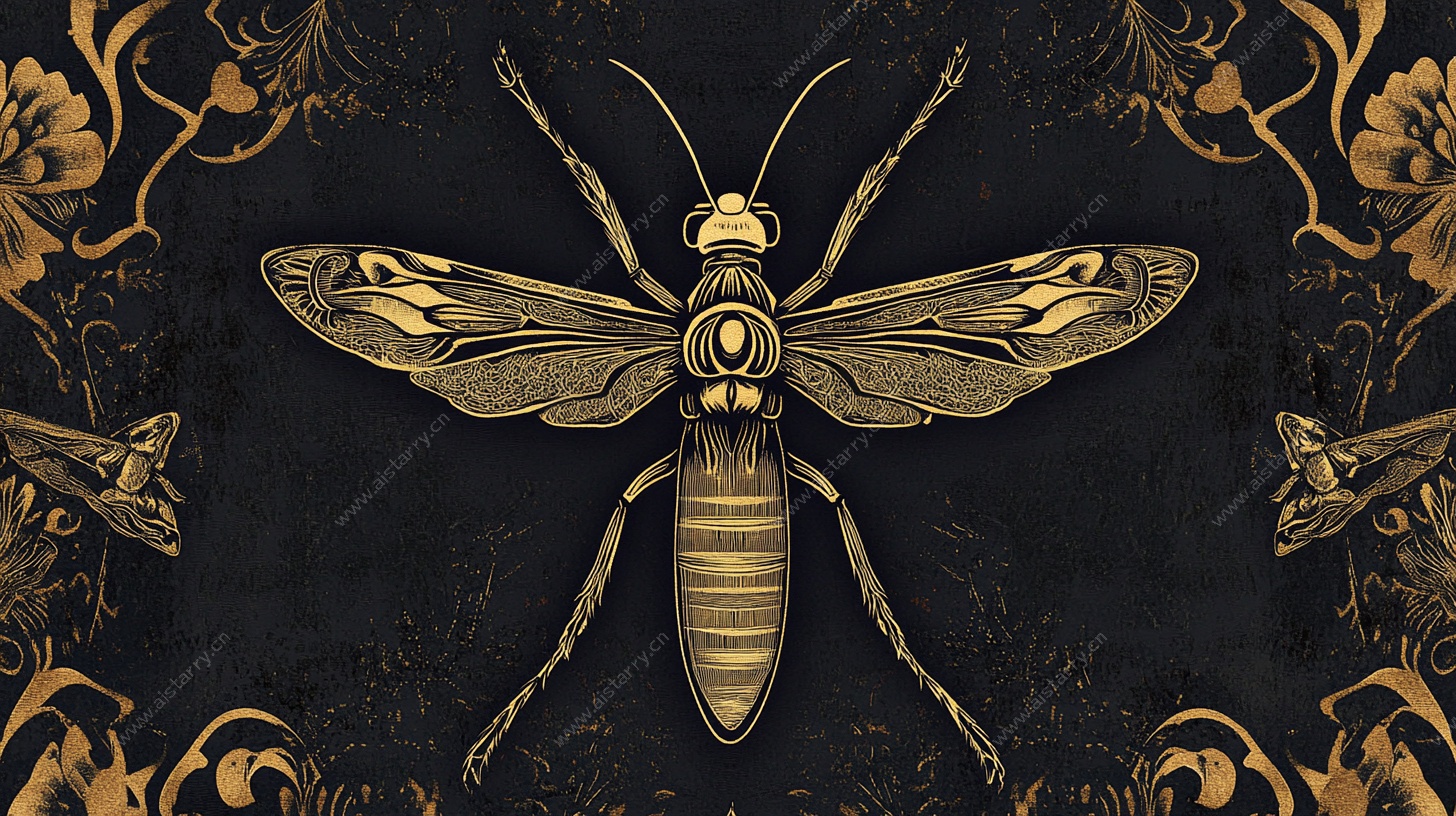 金色飞虫的华丽装饰艺术图案