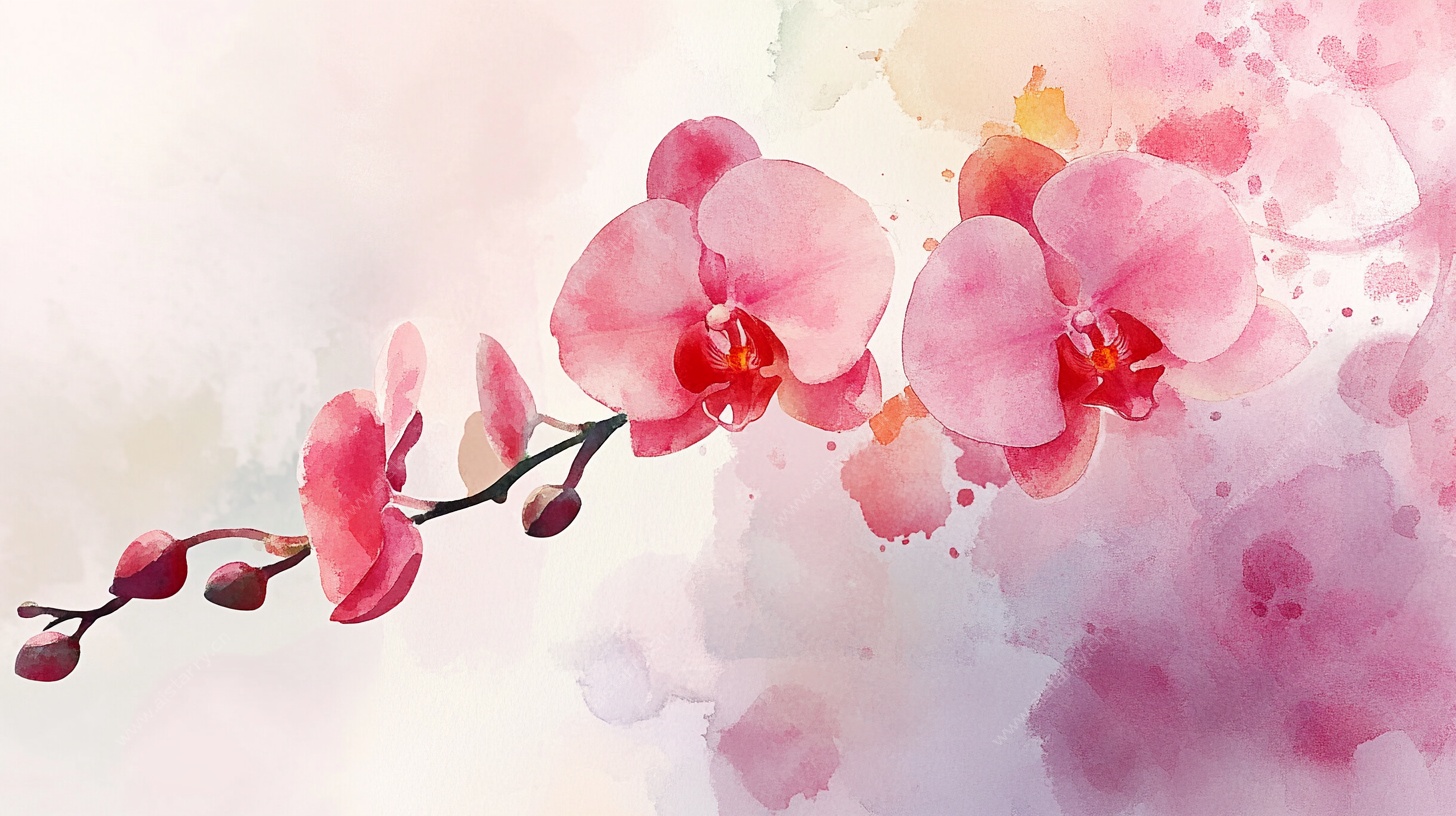 水彩粉色兰花枝