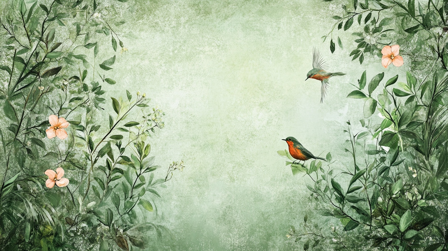 绿野间双鸟飞舞图景