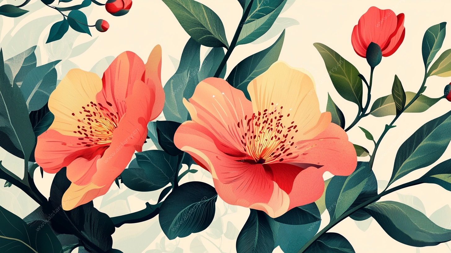 绽放的艳丽花卉插画