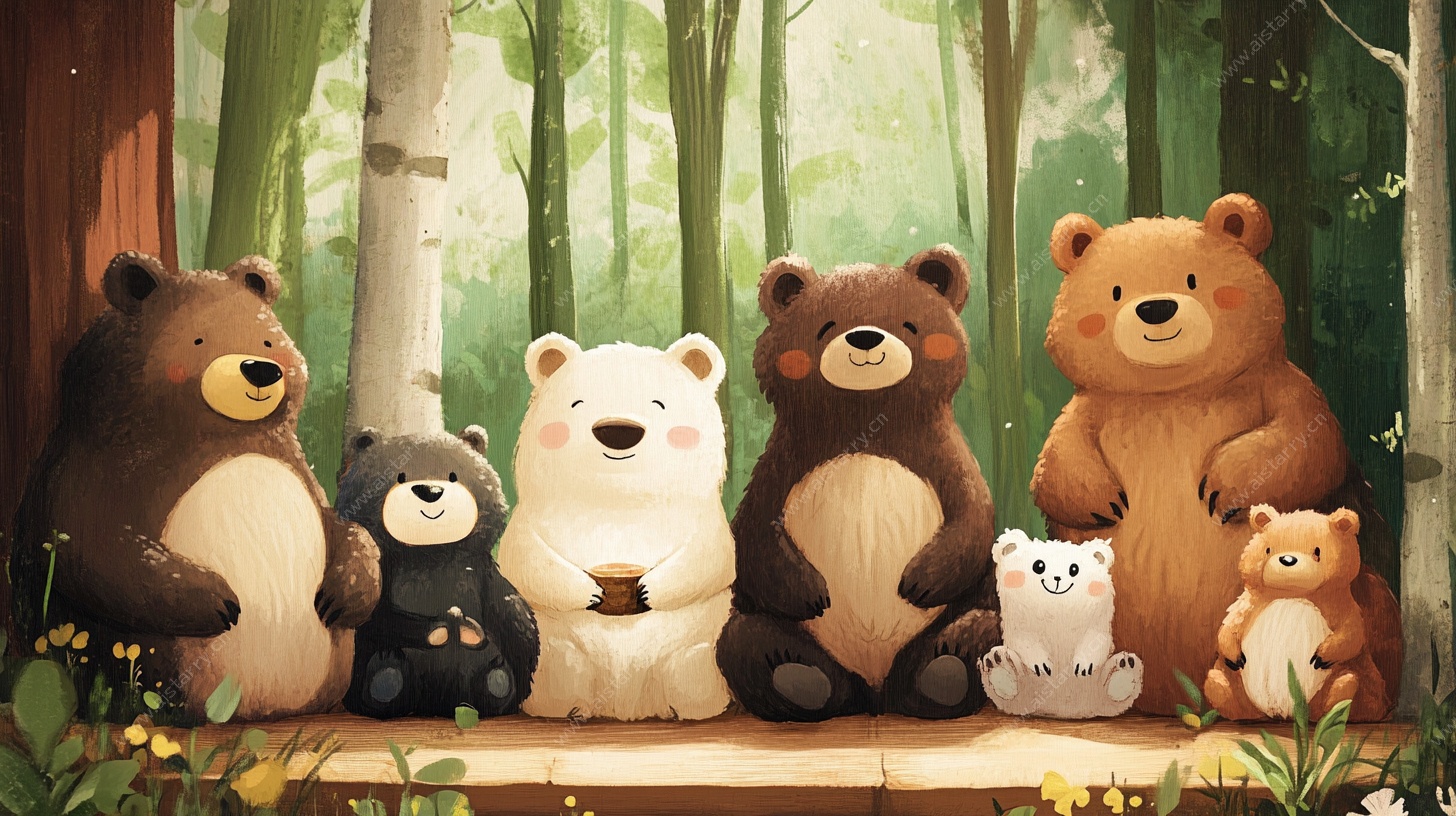 森林中的可爱熊家族