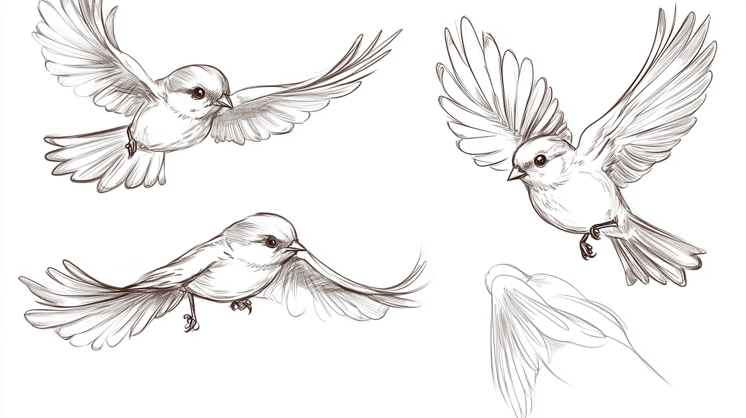飞翔小鸟手绘草图