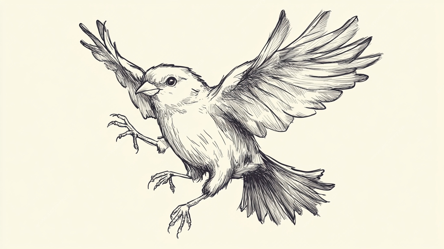 飞翔的素描小鸟