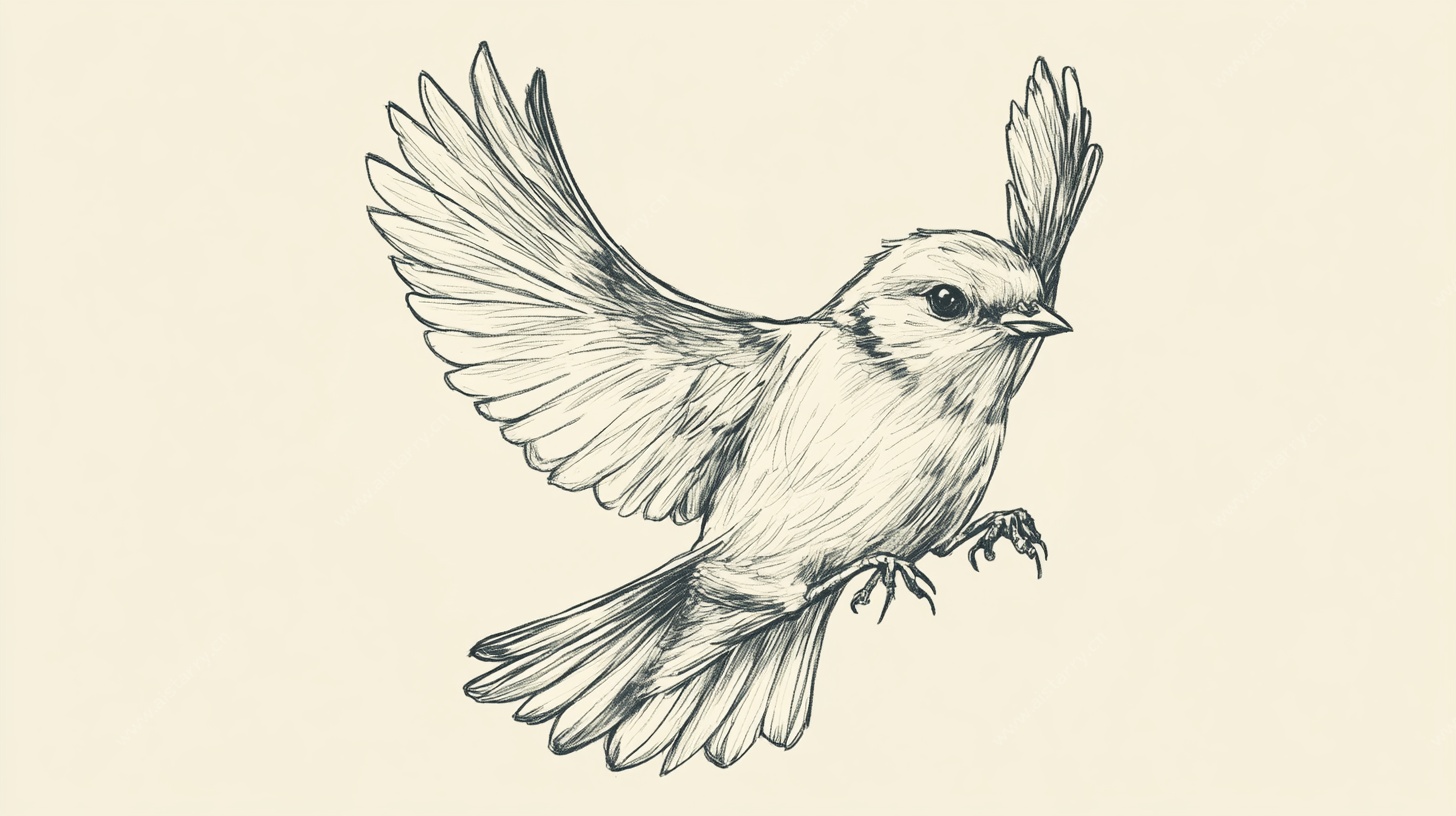 飞翔小鸟素描图