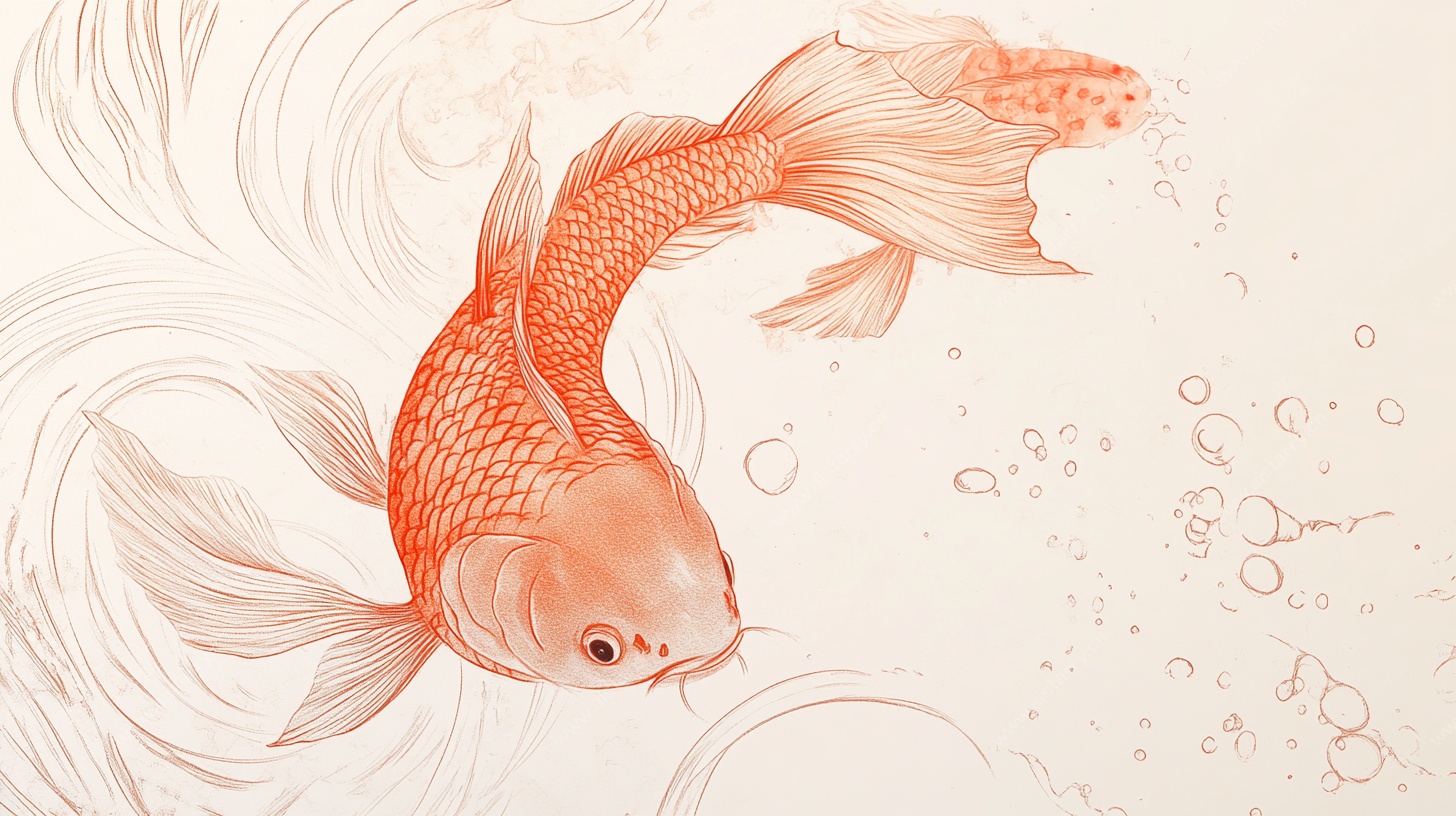 手绘灵动红金鱼插画