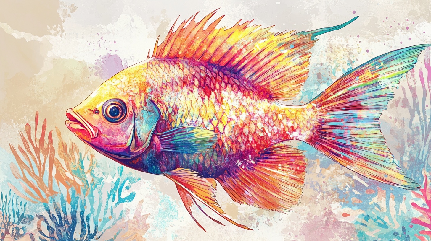 水彩风五彩斑斓观赏鱼