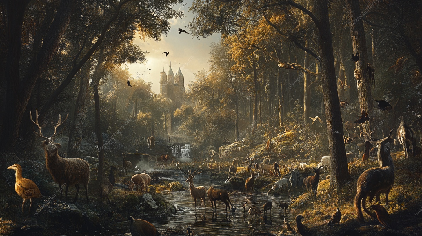梦幻森林中的动物与城堡