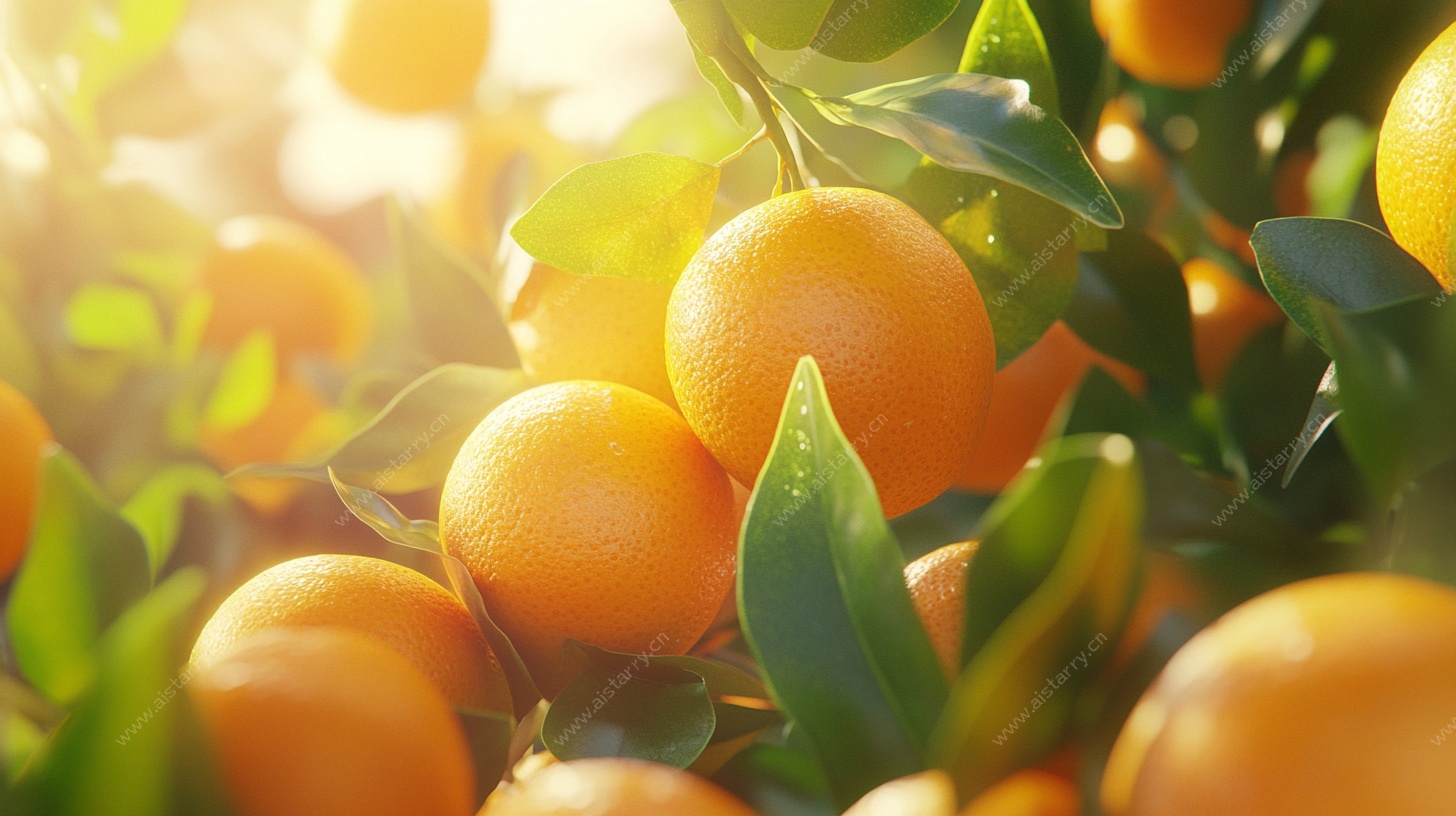 阳光下的饱满柑橘