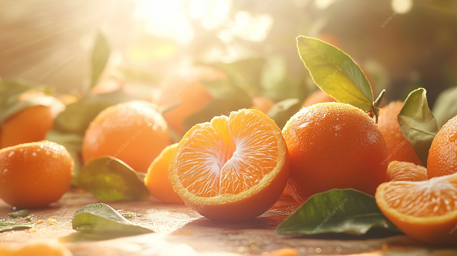 阳光下的新鲜橘子