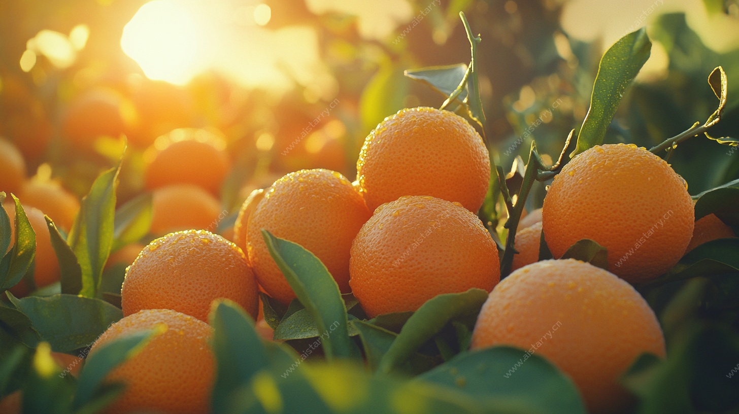 夕阳下的饱满柑橘